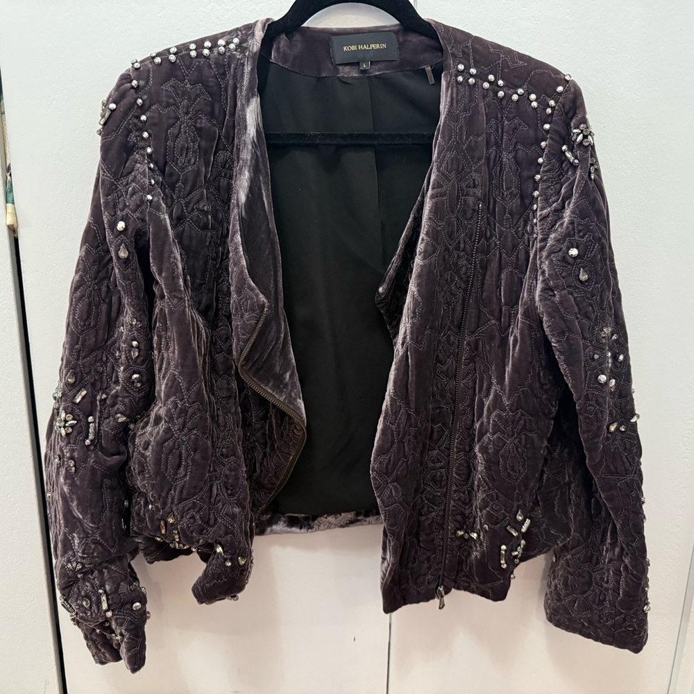 Kobi Halperin Gray / Purple Blazer with Open Front Design